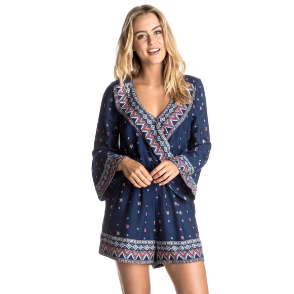 Roxy Pants - ROXY BLUE KANTHA PATTERN ROMPER SIZE LARGE